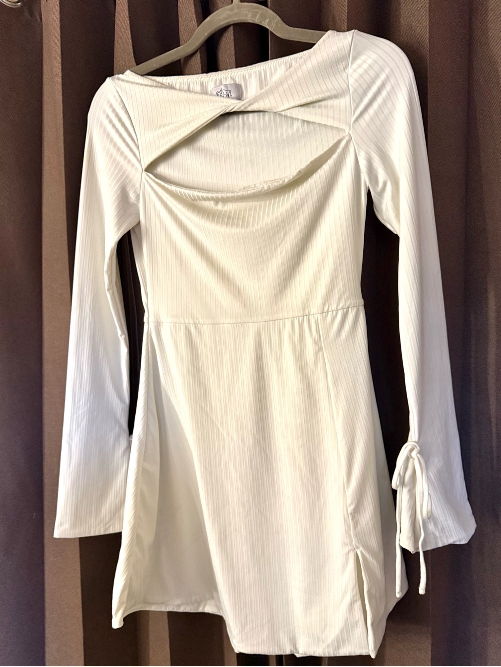 Oh Polly White Ribbed Cutout Long Sleeve Mini Dress – Size 6 - Picture 6 of 7